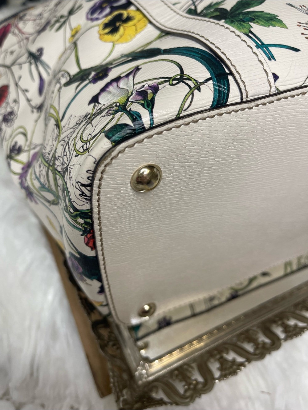 G-VGUC 2013 Gucci Flora Nice Medium Shoulder Tote Bag White Canvas Leather, GHW - Picture 7 of 16
